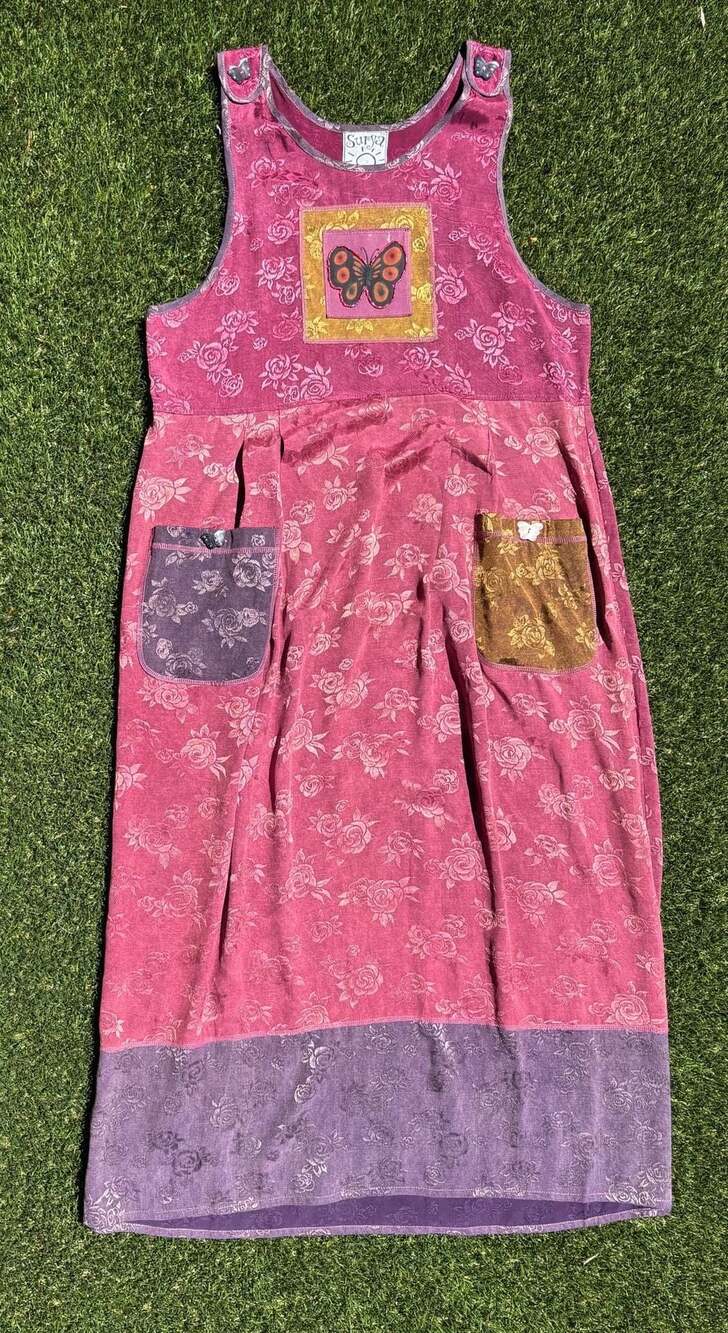 Surya Floral Cottagecore Patchwork Dress with Butterfly Appliqué